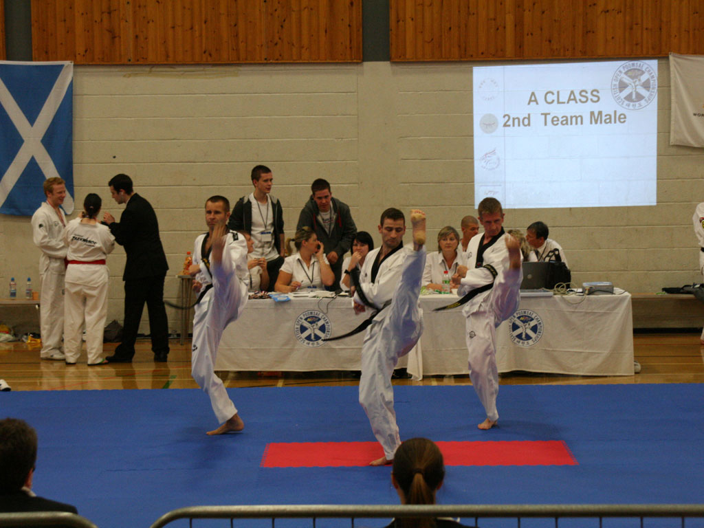 Lisburn's Peter Stewart 4th Dan, UTA-NI Head, Queen's instrustor Glen Culbert 6th Dan, Rosetta TKD's Damian Duffy 4th Dan