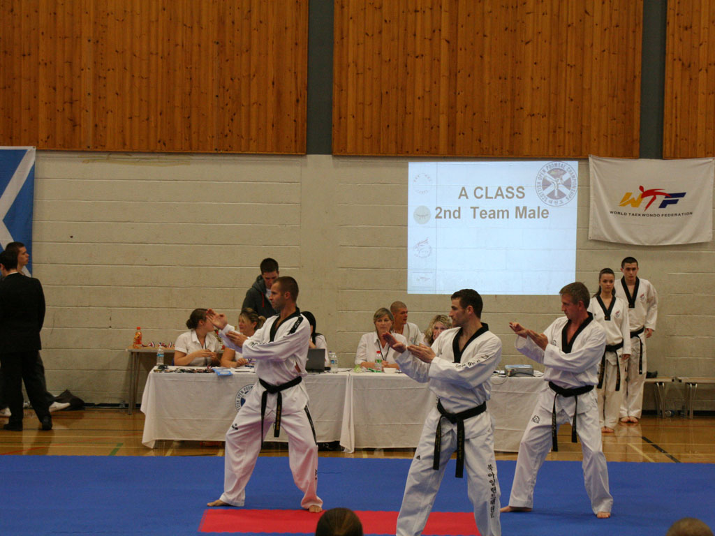 Lisburn's Peter Stewart 4th Dan, UTA-NI Head, Queen's instrustor Glen Culbert 6th Dan, Rosetta TKD's Damian Duffy 4th Dan